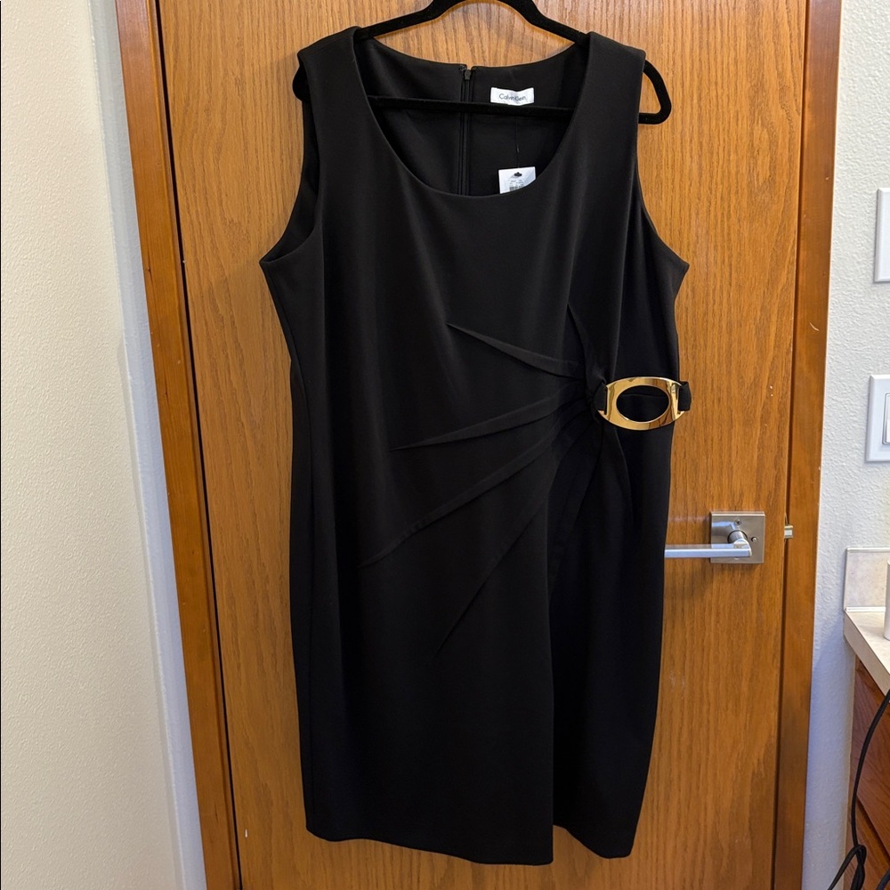 NWT Calvin Klein Black Dress with Gold Buckle